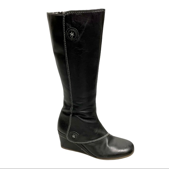 Fly London Shoes - (SOLD) FLY LONDON Tall Knee High Leather Wedge Boot Black 37